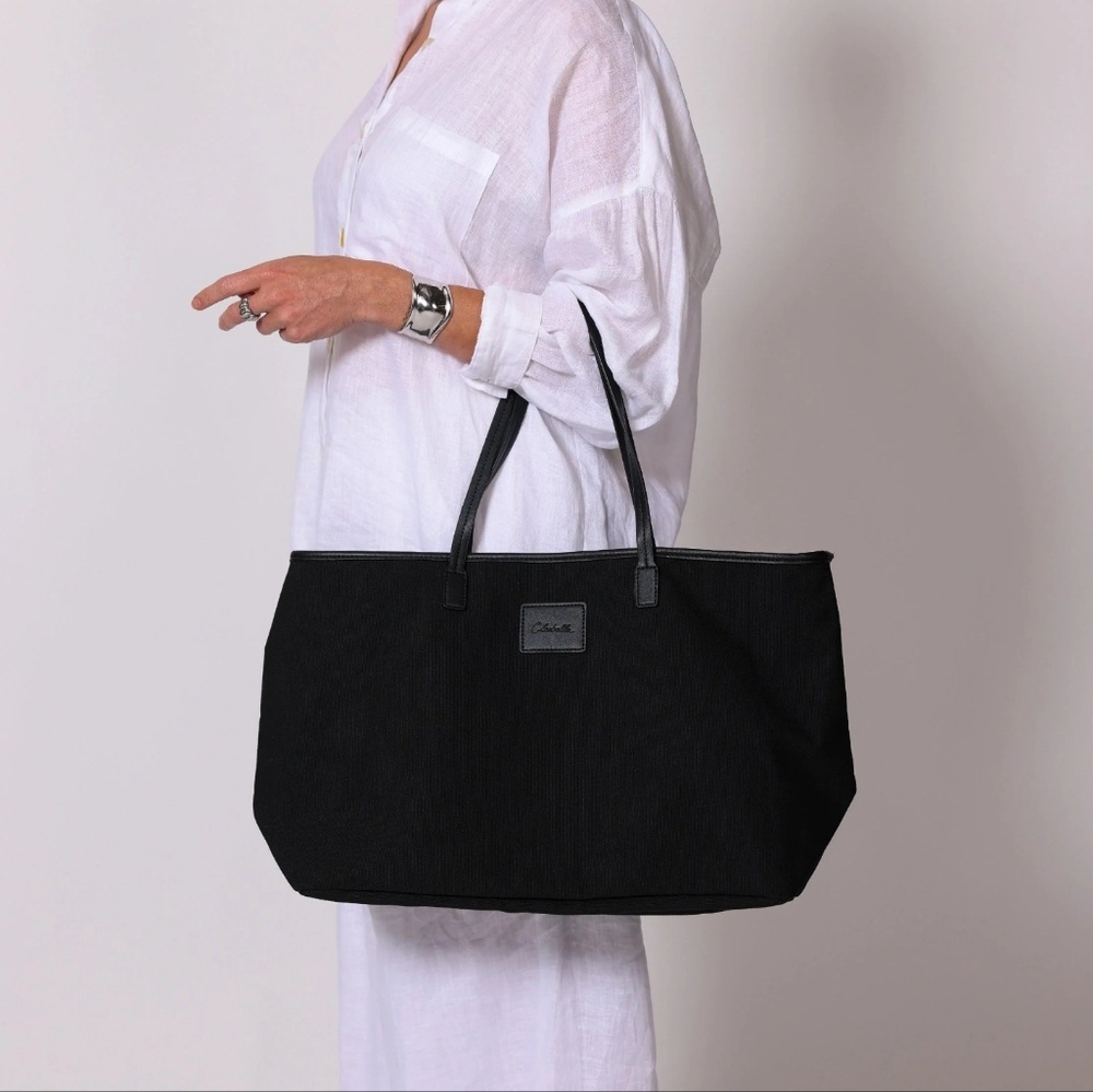 Cleobella Canvas Black Tote Classic Minimalist Large Bag Essential Workwear